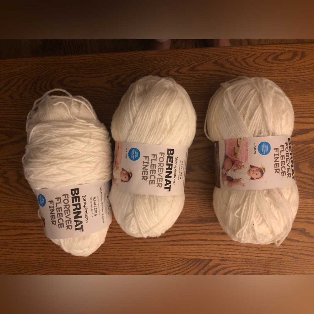 3 skeins Bernat Forever Fleece Finer, white cloud